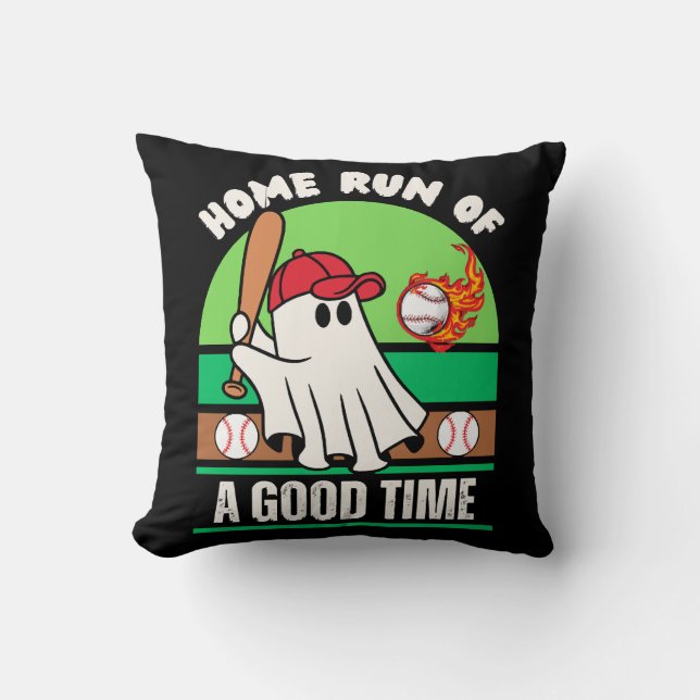 Ghost Baseball Player Halloween Throw Pillow (Front)