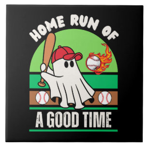 Ghost Baseball Player Halloween Tile