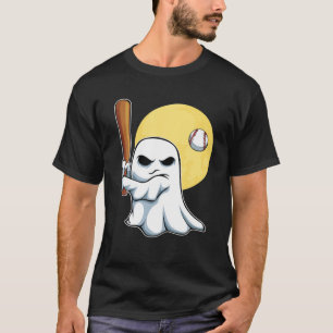 Ghost Baseball Player Lazy Halloween Costume Cute T-Shirt