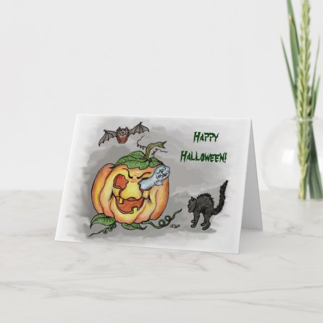 ghost,bat and cat, Happy Halloween! Card (Front)