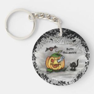 Ghost, Bat and Cat, Happy Halloween! Keychain