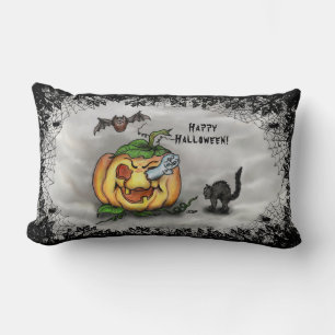 Ghost, Bat and Cat, Happy Halloween! Lumbar Pillow