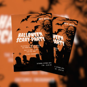 Ghost & Bat Halloween Scary Party Invitation