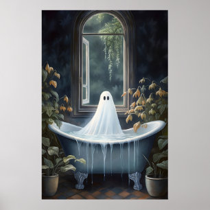 Ghost Bathtub Portrait Print, Spooky Fall (Digital Poster