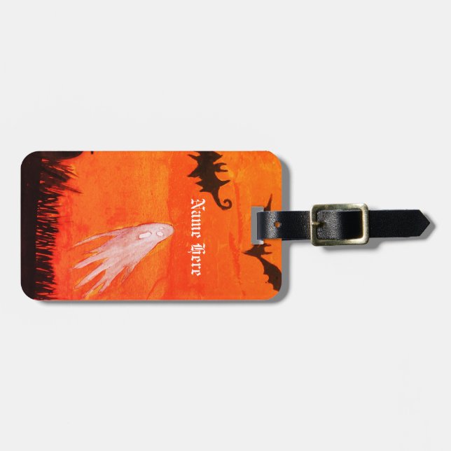 Ghost, Bats, Halloween, Custom Luggae Tags (Front Horizontal)