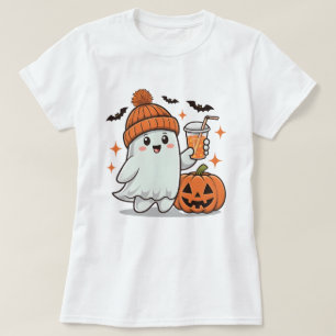 Ghost, Bats, Pumpkin And Drink, Cute Halloween T-Shirt