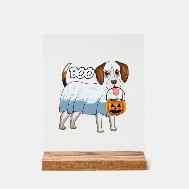 Ghost Beagle Halloween Dog Acrylic Sign (Front)