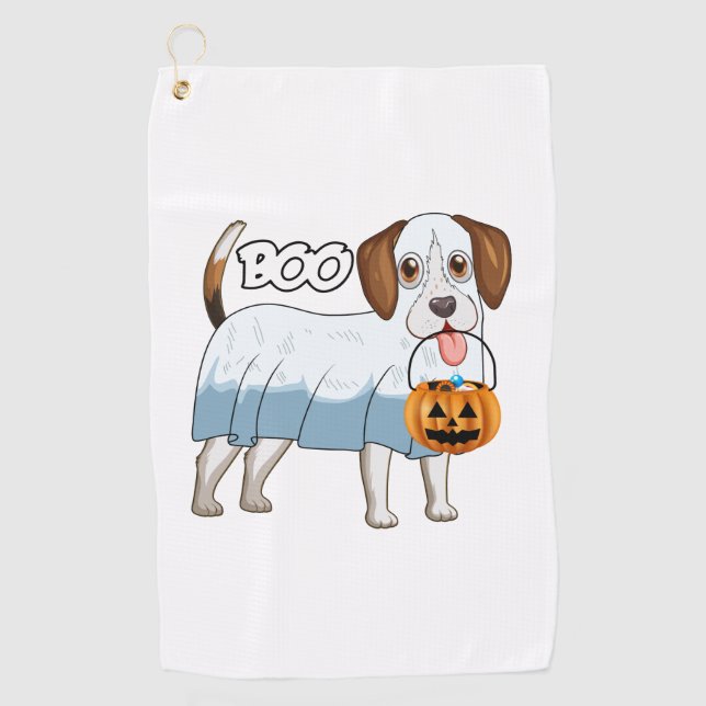 Ghost Beagle Halloween Dog Golf Towel (Front)