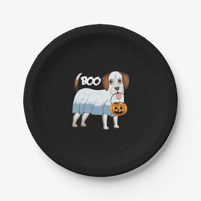 Ghost Beagle Halloween Dog Paper Plate (Front)