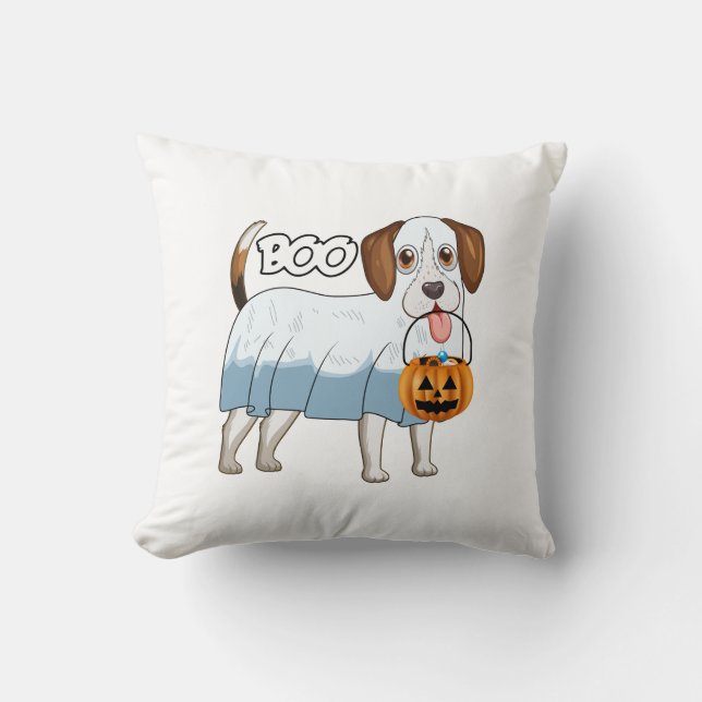 Ghost Beagle Halloween Dog Throw Pillow (Front)