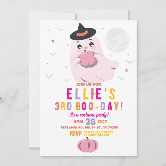 Ghost Birthday Pumpkins Girls Pink  Invitation (Front)