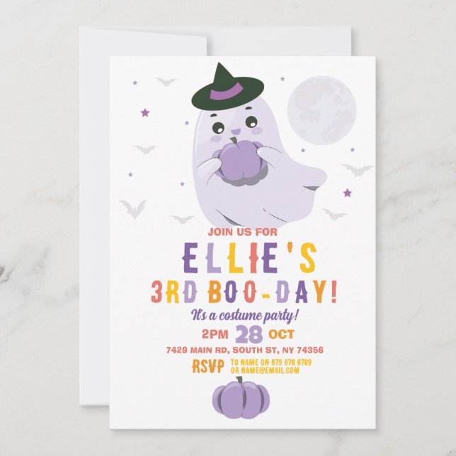 Ghost Birthday Pumpkins Girls Purple  Invitation (Front)