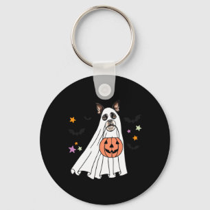 Ghost Black Boston Terrier Boo Dog Lover Halloween Keychain