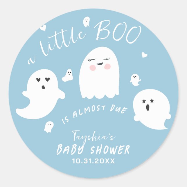 Ghost Boo Blue Boy Halloween Baby Shower Classic Round Sticker (Front)