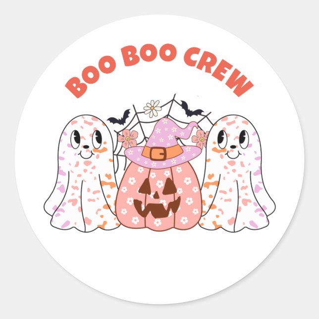 Ghost Boo Crew Halloween Personalized Classic Round Sticker (Front)