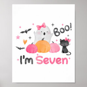 Ghost Boo I'm Seven 7 Year Old Halloween Kids 7th Poster