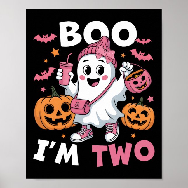 Ghost Boo I'm Two 2nd Birthday Kids Halloween Groo Poster (Front)