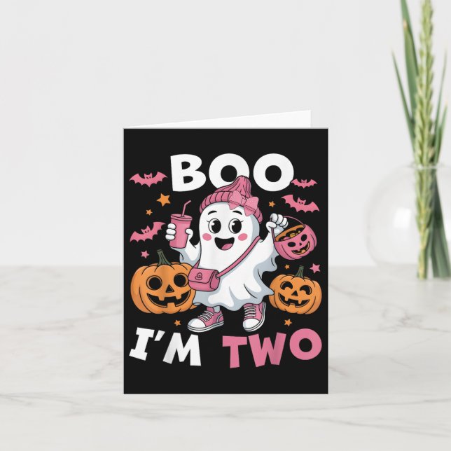 Ghost Boo Im Two 2nd Birthday Kids Halloween Groov Card (Front)