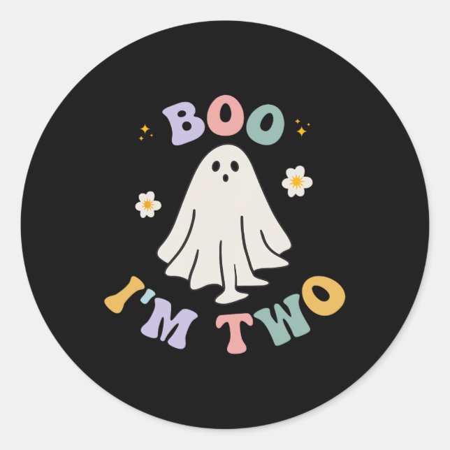 Ghost Boo I'm Two Yr 2nd Birthday Kids Halloween G Classic Round Sticker (Front)