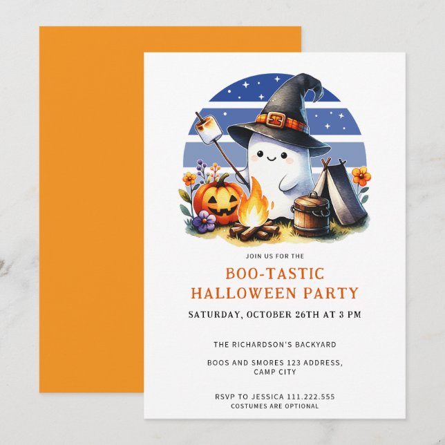 Ghost Boo-Tastic Camping Halloween Party Invitation (Front/Back)