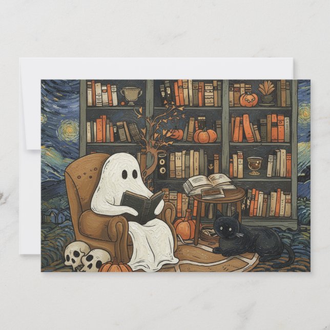 Ghost Book Reader Reading Book Literature Lover  Invitation (Front)