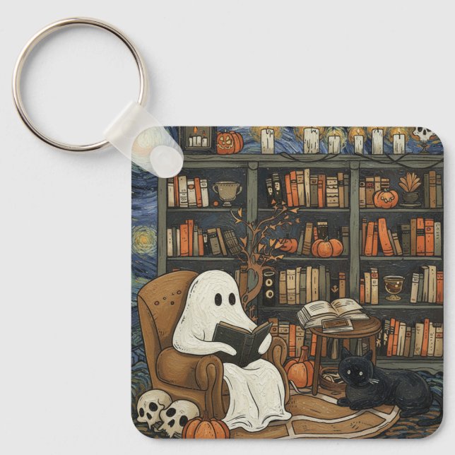 Ghost Book Reader Reading Book Literature Lover  Keychain (Front)