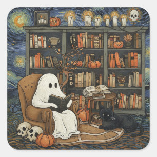 Ghost Book Reader Reading Book Literature Lover  Square Sticker