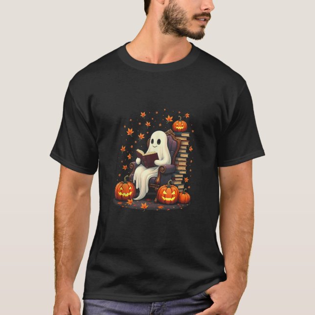 Ghost Book Reader Reading Book Lover Teacher Funny T-Shirt (Front)