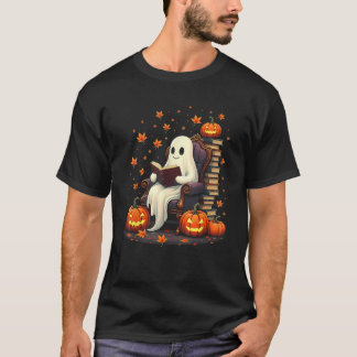 Ghost Book Reader Reading Book Lover Teacher Funny T-Shirt