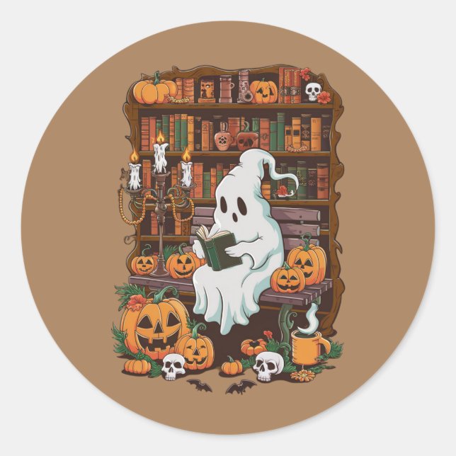 Ghost Book Reader Reading Lover Gift Reader  Classic Round Sticker (Front)
