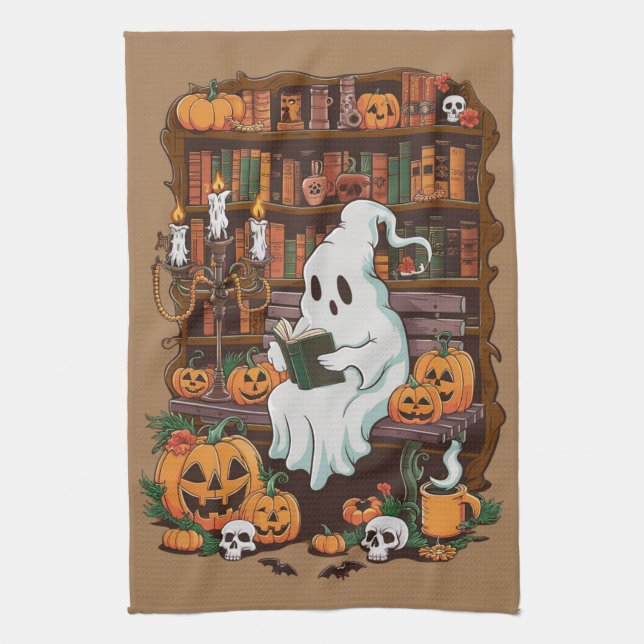 Ghost Book Reader Reading Lover Gift Reader  Kitchen Towel (Vertical)