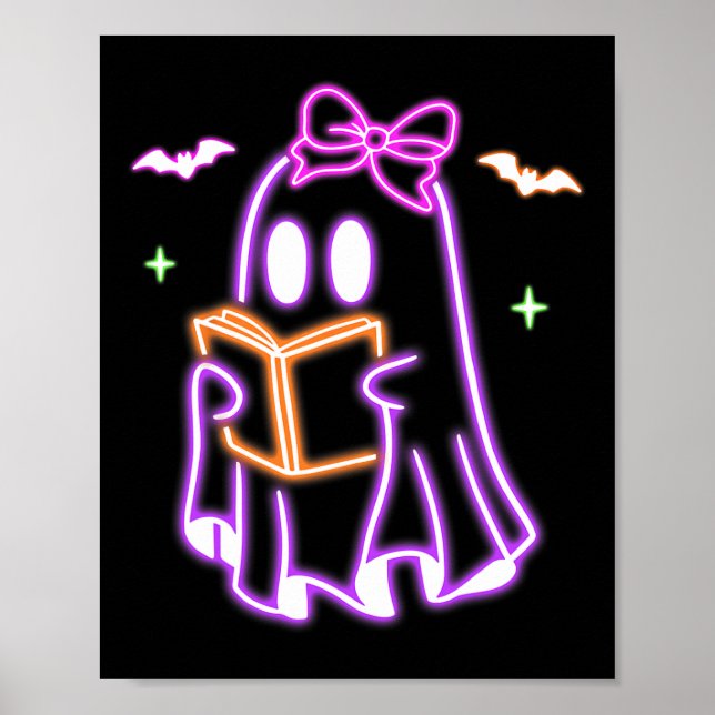 Ghost Book Reading Halloween Cute Ghost Book Lover Poster (Front)