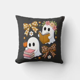 Ghost Books Halloween Floral Fall Halloween Throw Pillow