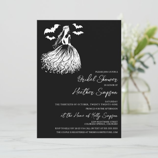 Ghost Bride Black Bridal Shower Invitation (Standing Front)