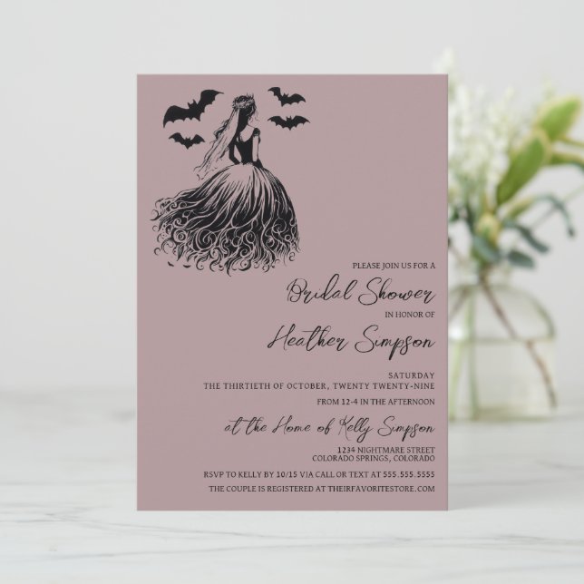 Ghost Bride Mauve Bridal Shower Invitation (Standing Front)