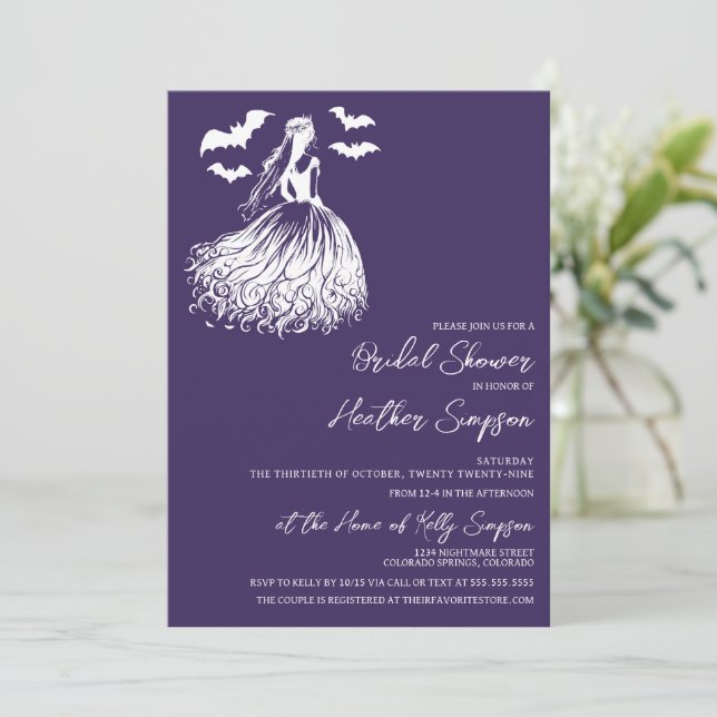 Ghost Bride Purple Bridal Shower Invitation (Standing Front)