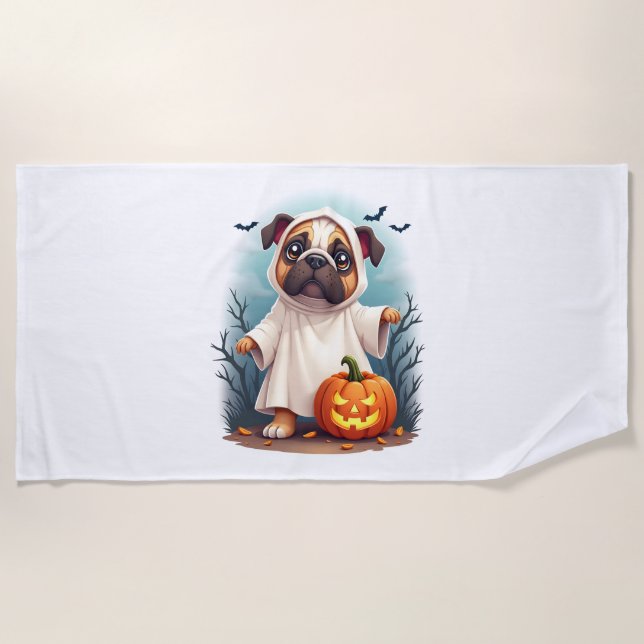 Ghost Bulldog Boo Beach Towel (Front)