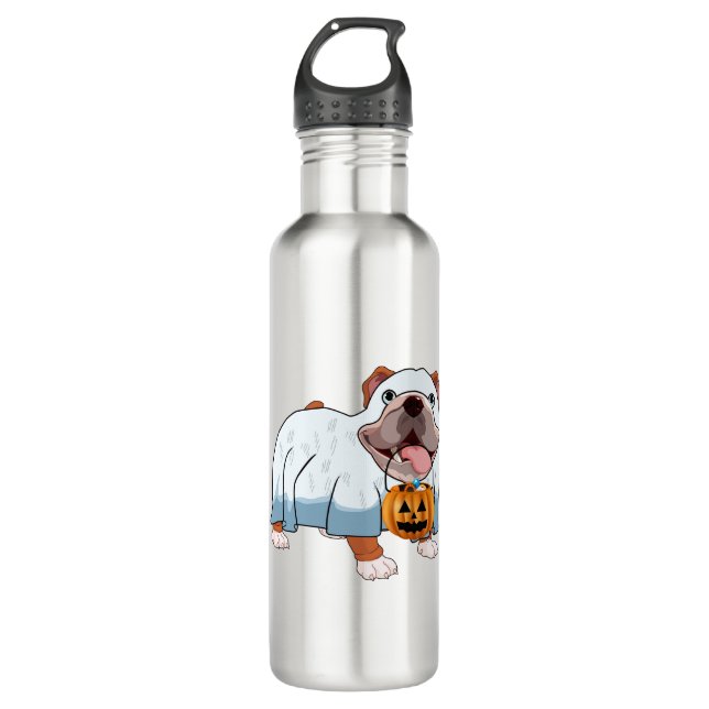 Ghost Bulldog Halloween Dog 710 Ml Water Bottle (Front)