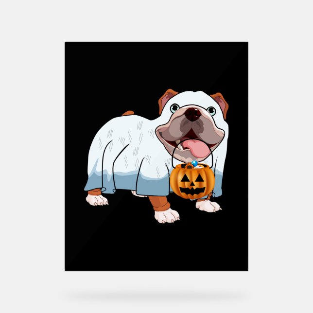 Ghost Bulldog Halloween Dog Acrylic Sign (Front)