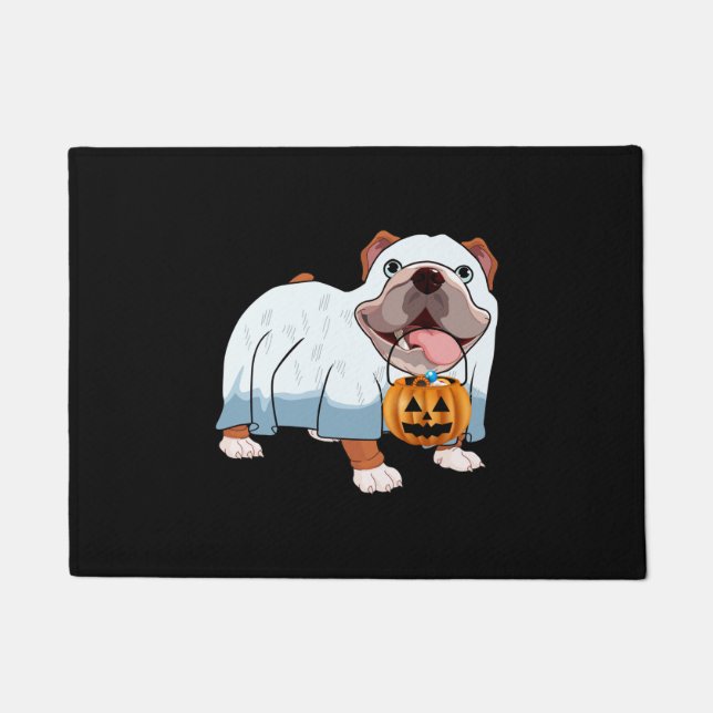 Ghost Bulldog Halloween Dog Doormat (Front)