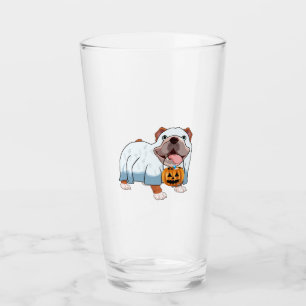 Ghost Bulldog Halloween Dog Glass