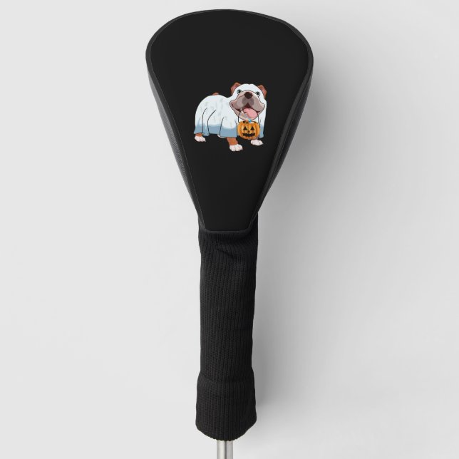 Ghost Bulldog Halloween Dog Golf Head Cover (Front)