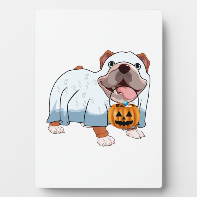 Ghost Bulldog Halloween Dog Plaque (Front)