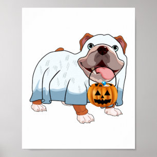Ghost Bulldog Halloween Dog Poster