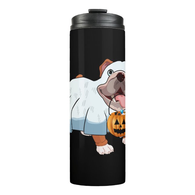 Ghost Bulldog Halloween Dog Thermal Tumbler (Front)