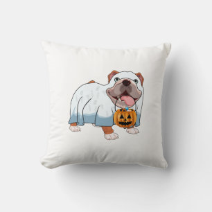 Ghost Bulldog Halloween Dog Throw Pillow