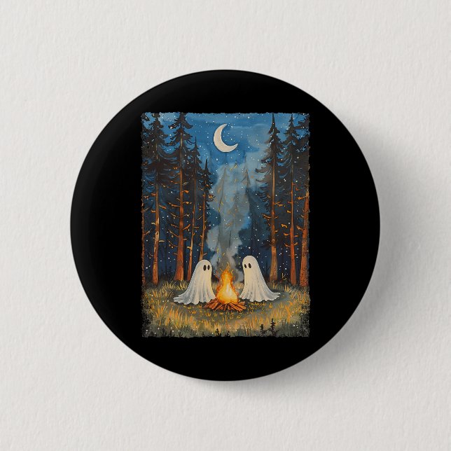Ghost Campfire Camping Lover Forest Gothic Hallowe 2 Inch Round Button (Front)