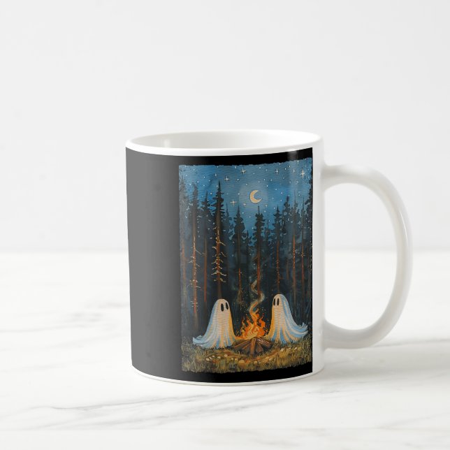 Ghost Campfire Camping Lover Forest Gothic Hallowe Coffee Mug (Right)