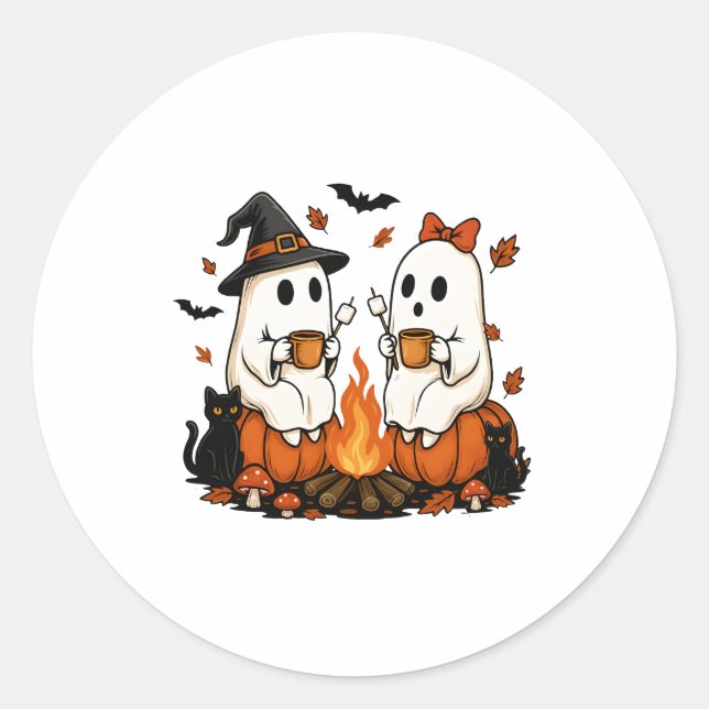 Ghost Campfire Halloween Classic Round Sticker (Front)