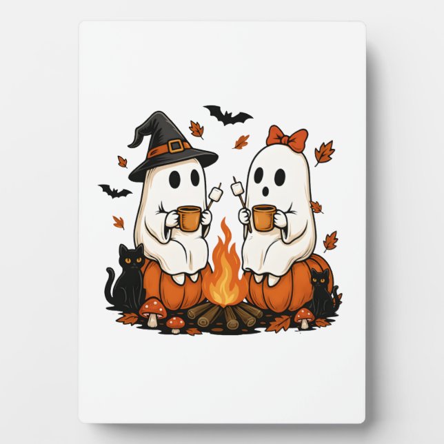 Ghost Campfire Halloween Plaque (Front)